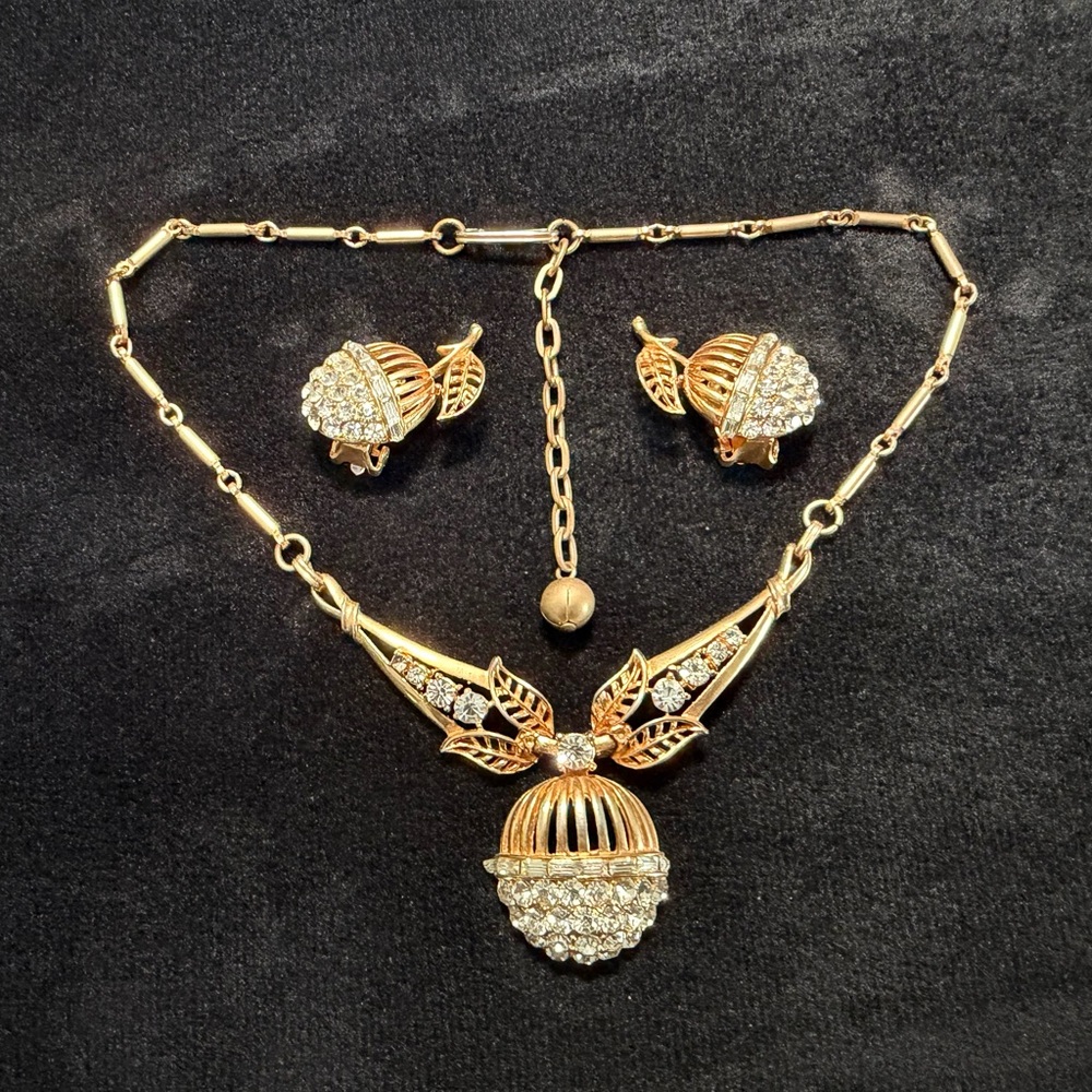 Vintage Coro Rhinestone Necklace and Earring Set